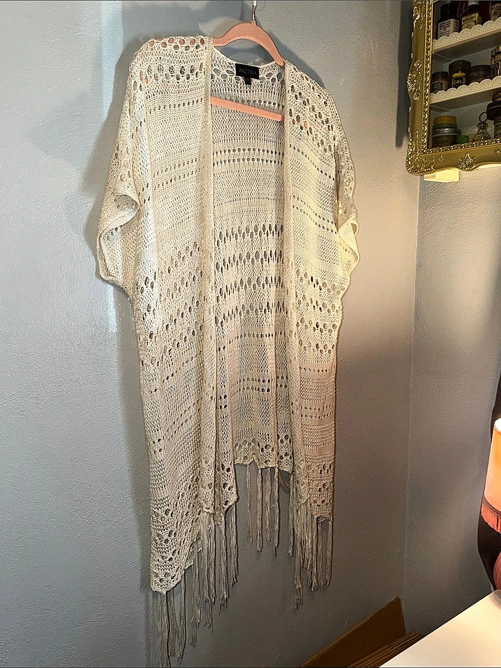 Artesia Open Knit Fringe Swim Coverup in White Like New